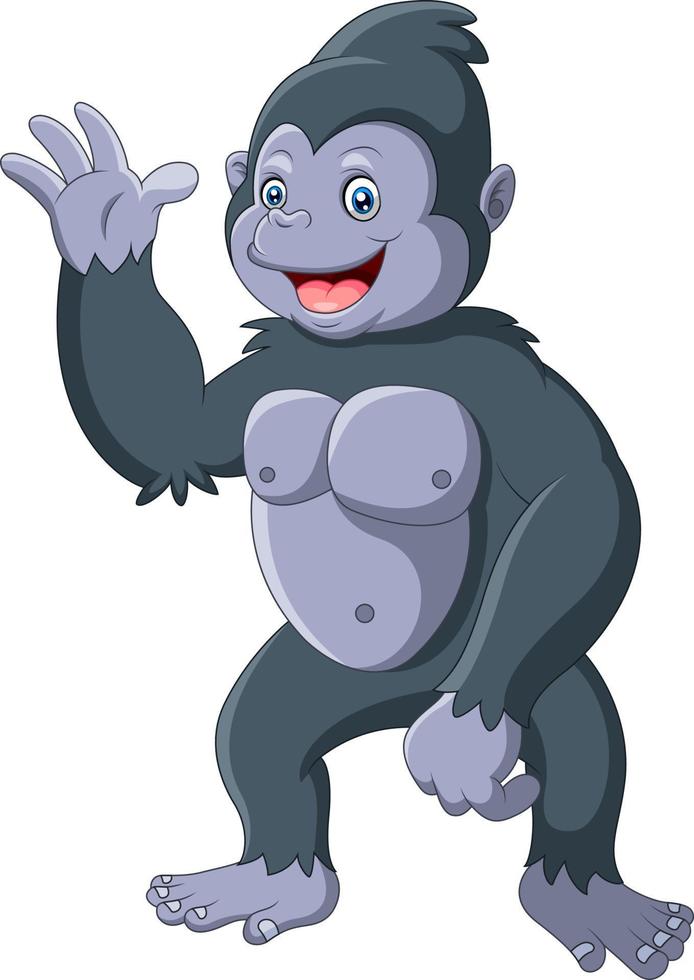 tecknad serie rolig gorilla vinka hand vektor