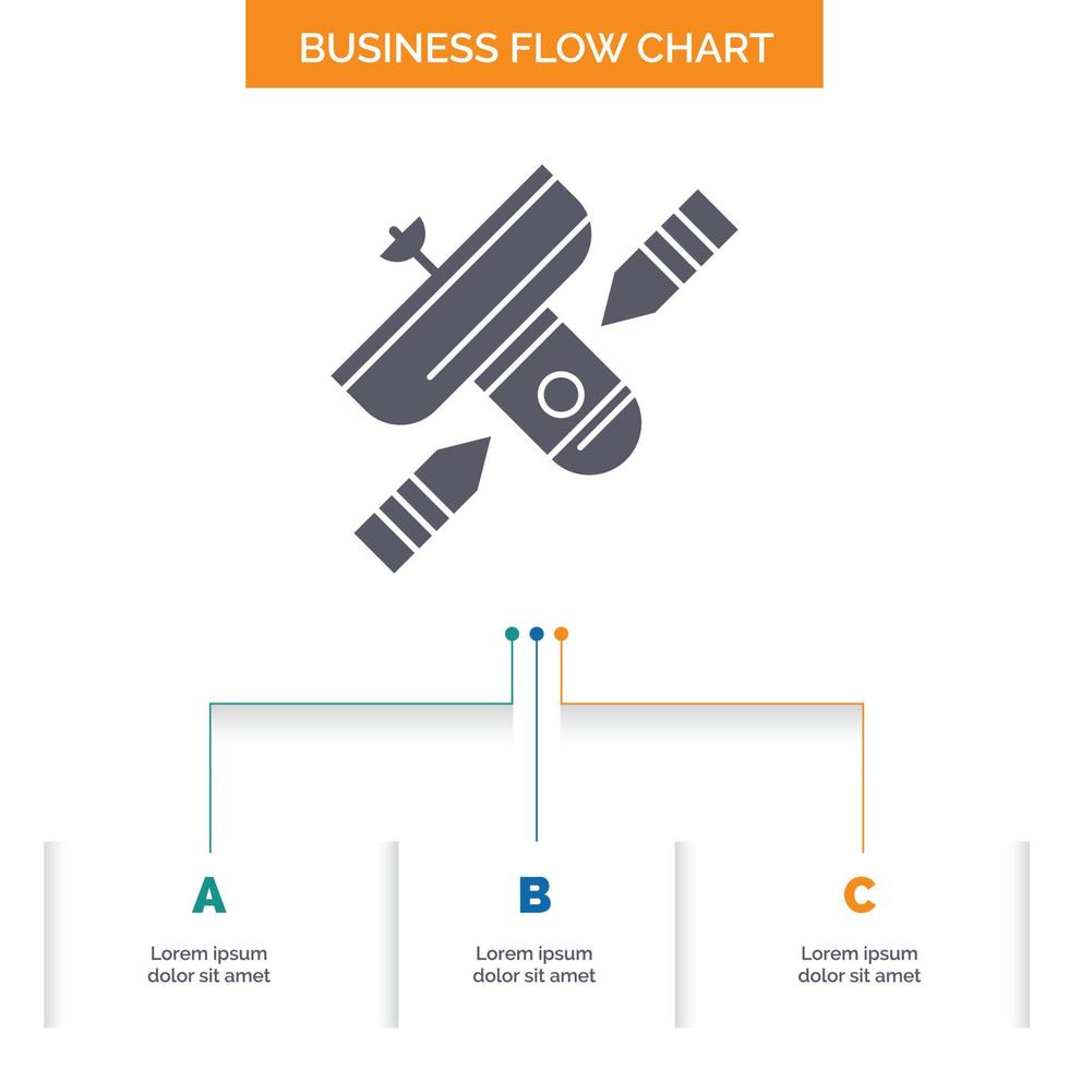 Übertragung. Rundfunk. Radio. Satellit. Sender-Business-Flow-Chart-Design mit 3 Schritten. Glyphensymbol für Präsentationshintergrundvorlage Platz für Text. vektor