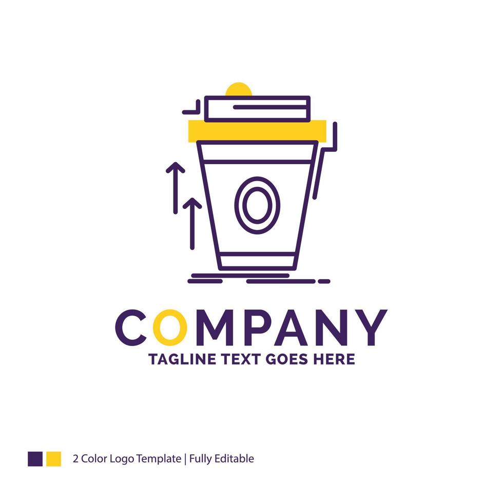 Logo-Design des Firmennamens für das Produkt. Werbeaktion. Kaffee. Tasse. Markenwerbung. lila und gelbes markendesign mit platz für tagline. kreative Logo-Vorlage für kleine und große Unternehmen. vektor