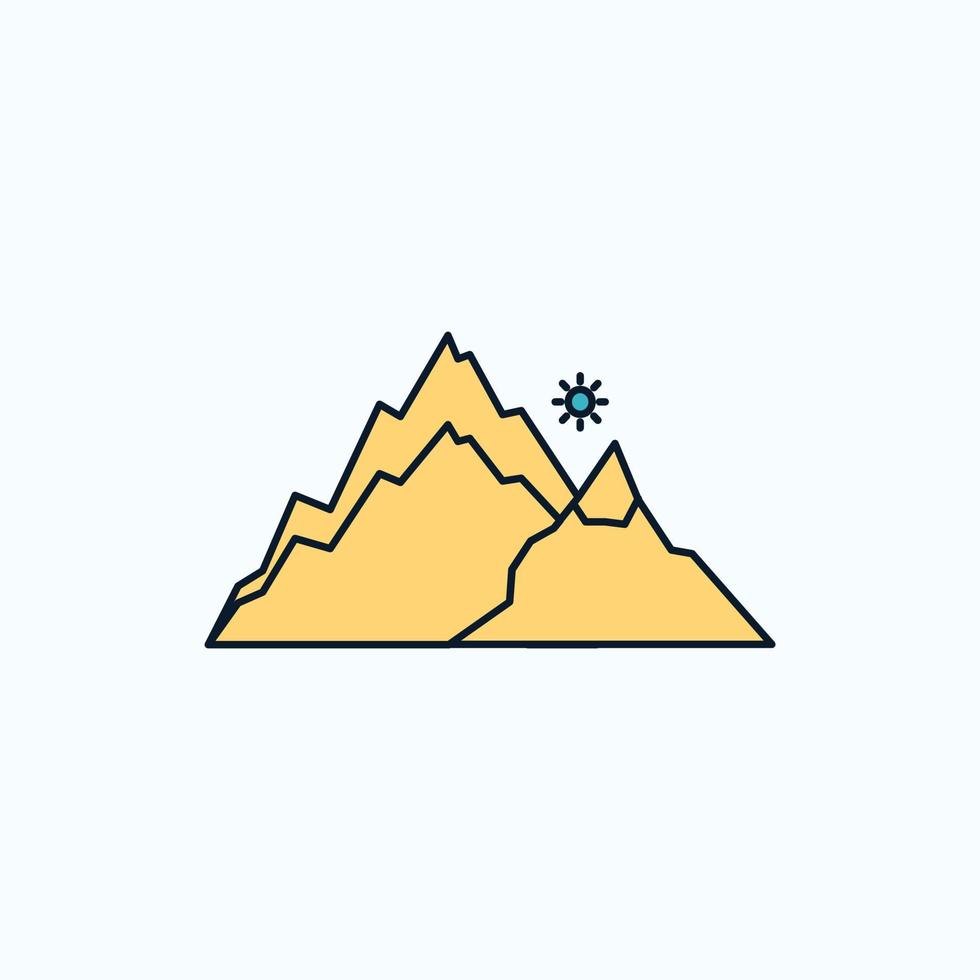 berg. landskap. kulle. natur. träd platt ikon. grön och gul tecken och symboler för hemsida och mobil tillämpning. vektor illustration
