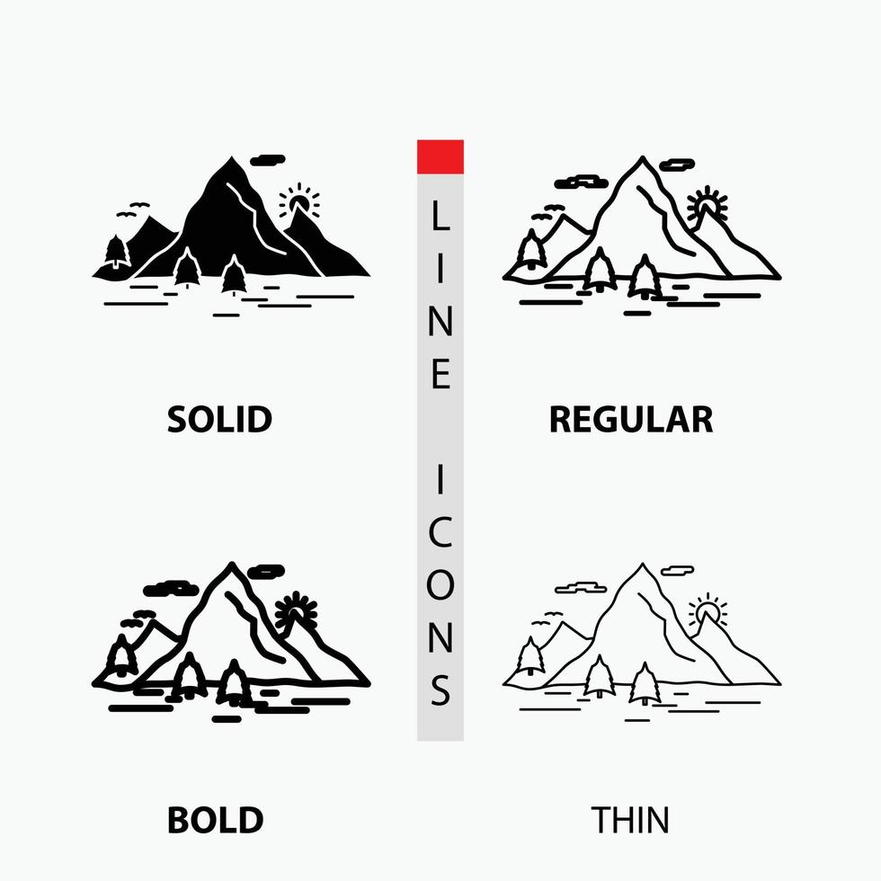 Natur. hügel. Landschaft. Berg. Szenensymbol in dünn. regulär. fette Linie und Glyphenstil. Vektor-Illustration vektor