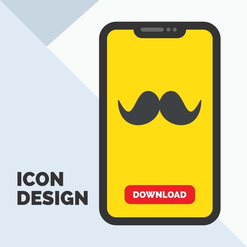 mustasch, hipster, flyttare, manlig, män glyf ikon i mobil för ladda ner sida. gul bakgrund vektor