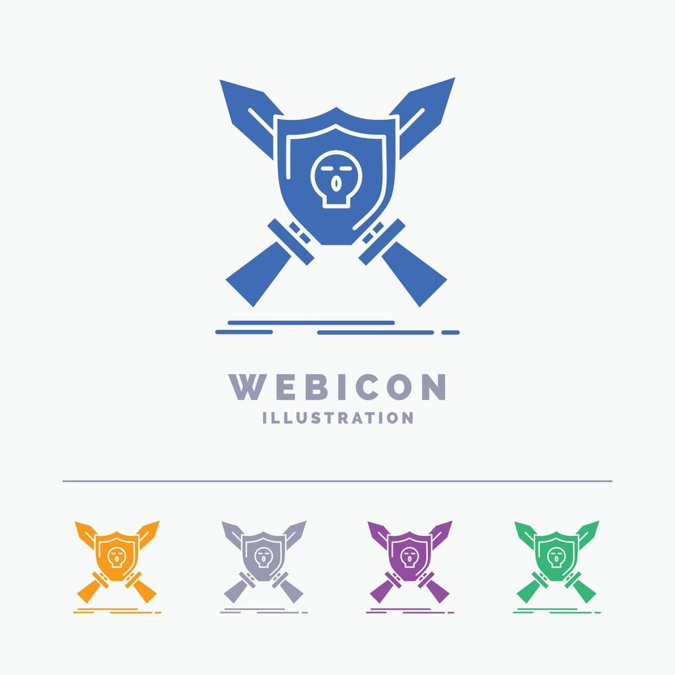 bricka. emblem. spel. skydda. svärd 5 Färg glyf webb ikon mall isolerat på vit. vektor illustration