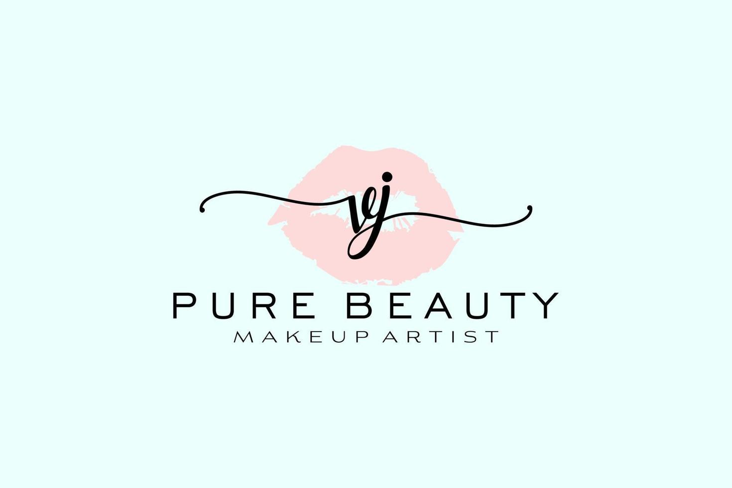 vorgefertigtes Logo-Design mit VJ-Aquarelllippen, Logo für Make-up-Künstler-Business-Branding, Blush-Beauty-Boutique-Logo-Design, Kalligrafie-Logo mit kreativer Vorlage. vektor