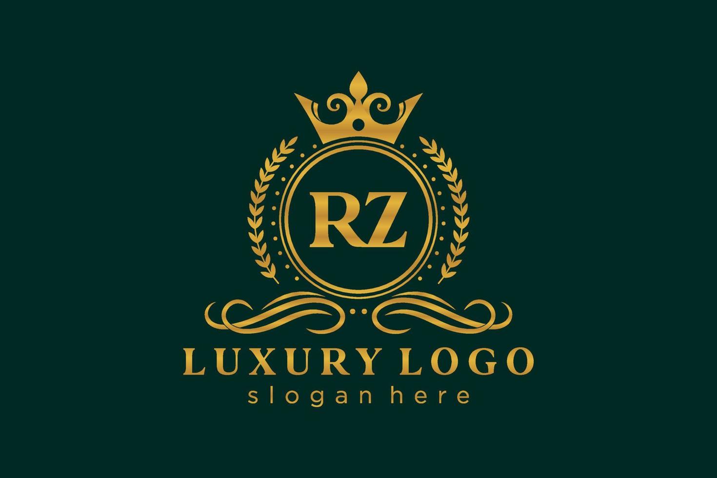 Royal Luxury Logo-Vorlage mit anfänglichem rz-Buchstaben in Vektorgrafiken für Restaurant, Lizenzgebühren, Boutique, Café, Hotel, Heraldik, Schmuck, Mode und andere Vektorillustrationen. vektor