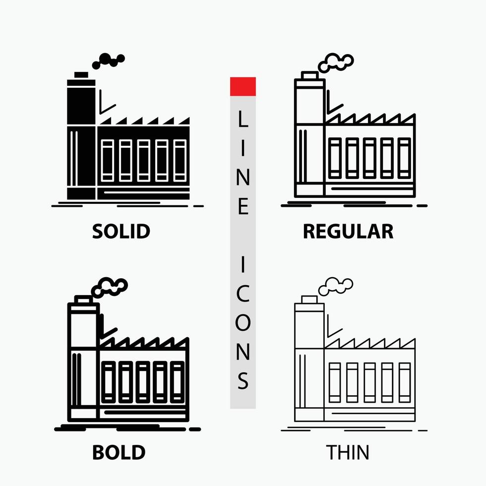 Fabrik. industriell. Industrie. Herstellung. Produktionssymbol in dünn. regulär. fette Linie und Glyphenstil. Vektor-Illustration vektor