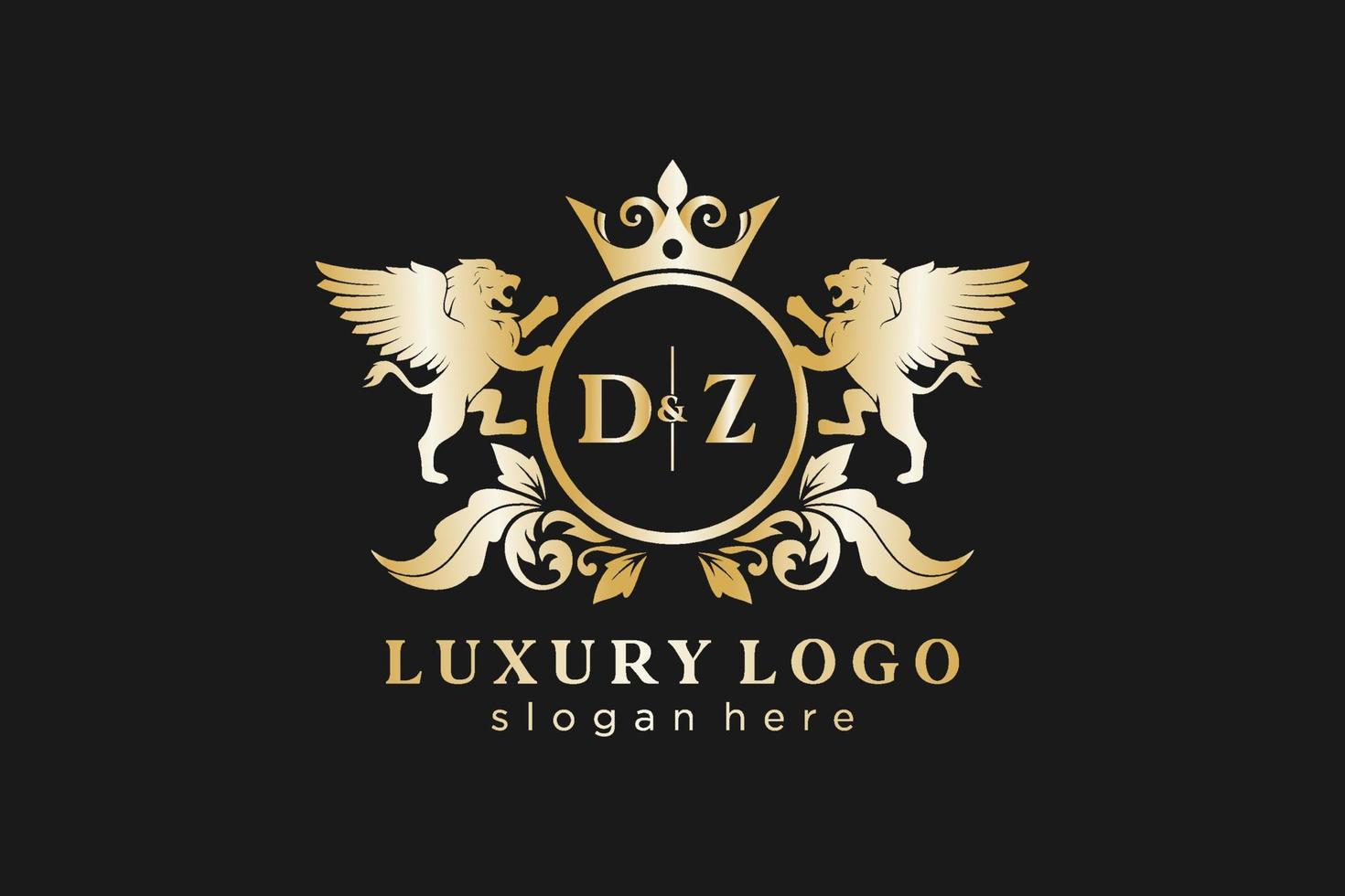 Initial dz Letter Lion Royal Luxury Logo Vorlage in Vektorgrafiken für Restaurant, Lizenzgebühren, Boutique, Café, Hotel, Heraldik, Schmuck, Mode und andere Vektorillustrationen. vektor