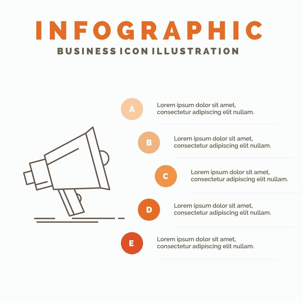 Megaphon. Digital. Marketing. Medien. Megaphon-Infografik-Vorlage für Website und Präsentation. Linie graues Symbol mit orangefarbener Infografik-Stil-Vektorillustration vektor