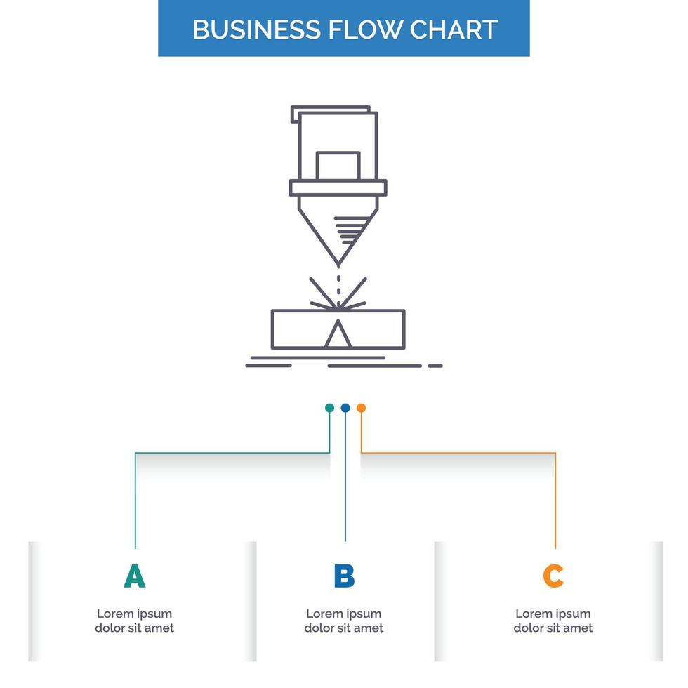 Schneiden. Ingenieurwesen. Herstellung. Laser. Stahl-Business-Flow-Chart-Design mit 3 Schritten. Liniensymbol für Präsentation Hintergrundvorlage Platz für Text vektor