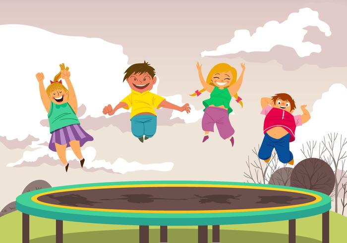 Pojke och tjej hoppar på trampolin vektor