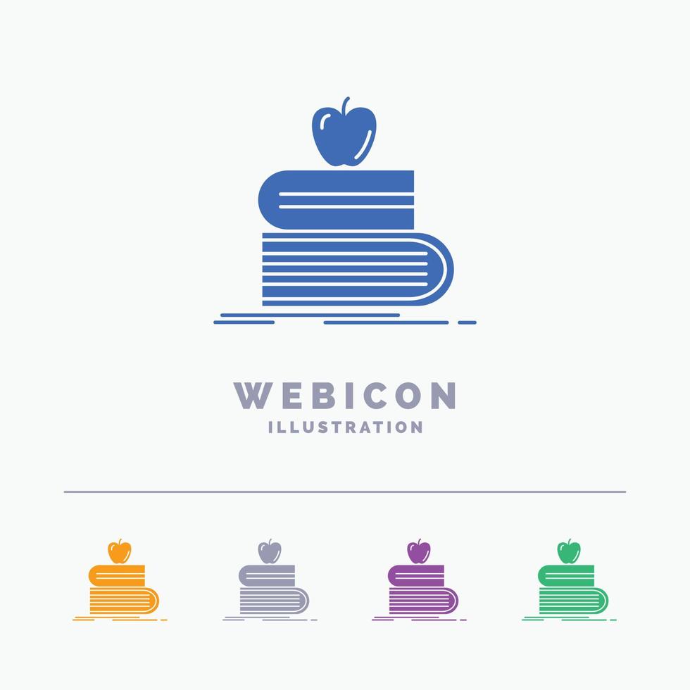 zurück zur schule, schule, schüler, bücher, apfel 5 farbe glyph web icon vorlage isoliert auf weiß. Vektor-Illustration vektor