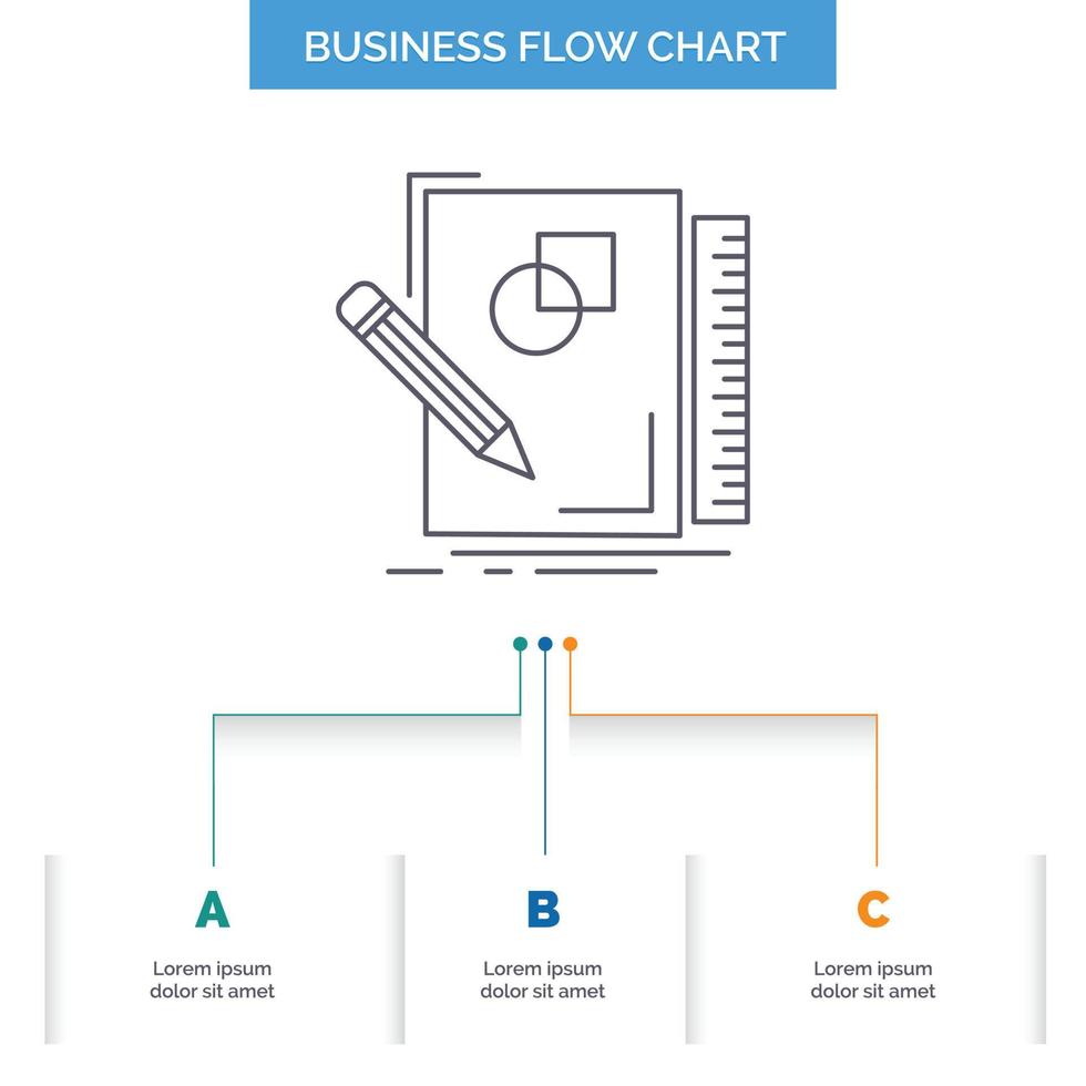 skizzieren. Skizzierung. Entwurf. zeichnen. Geometrie-Business-Flow-Chart-Design mit 3 Schritten. Liniensymbol für Präsentation Hintergrundvorlage Platz für Text vektor