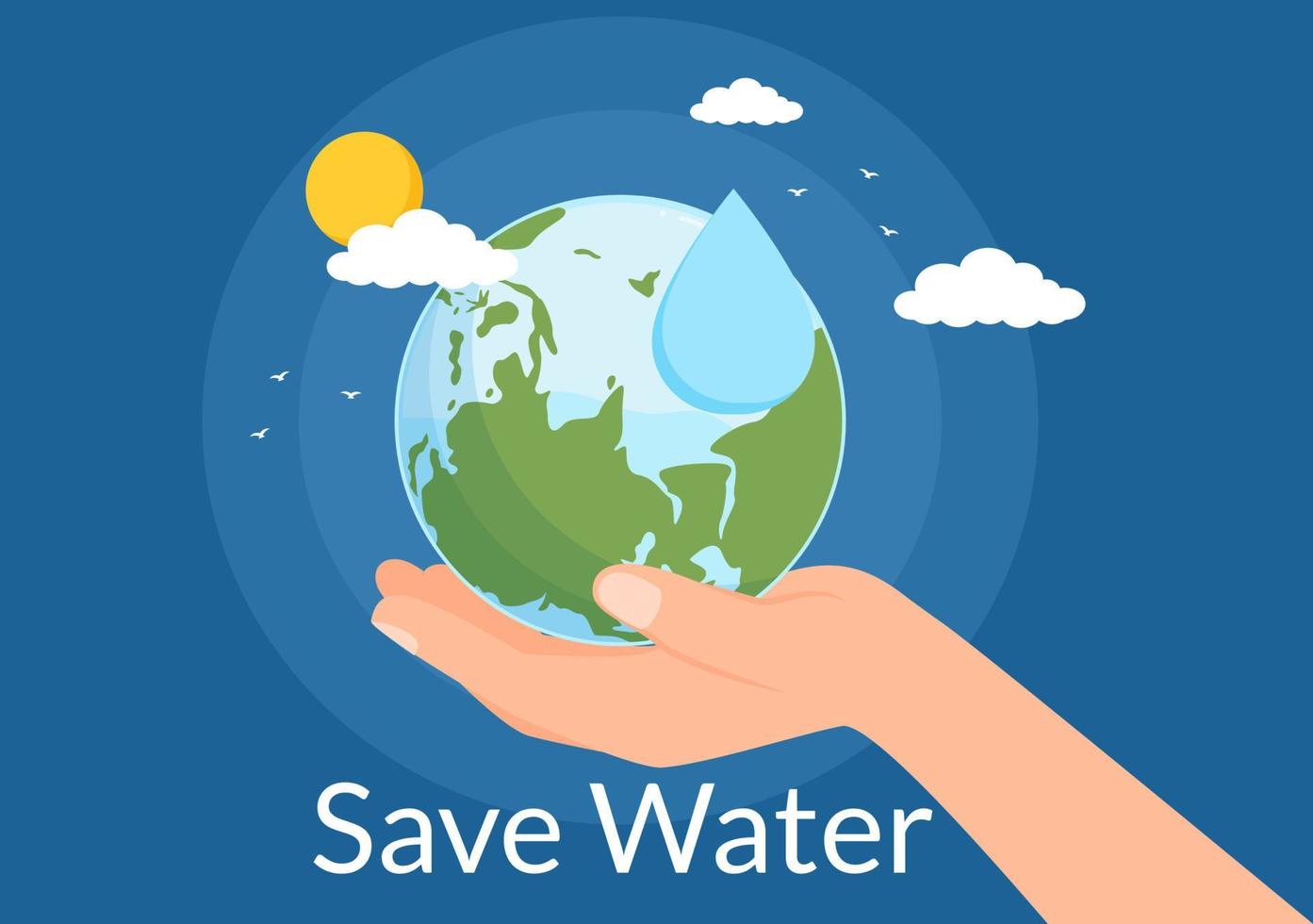 vatten sparande mallar hand dragen platt tecknad serie illustration för mineral besparingar kampanj med kran och jord begrepp vektor