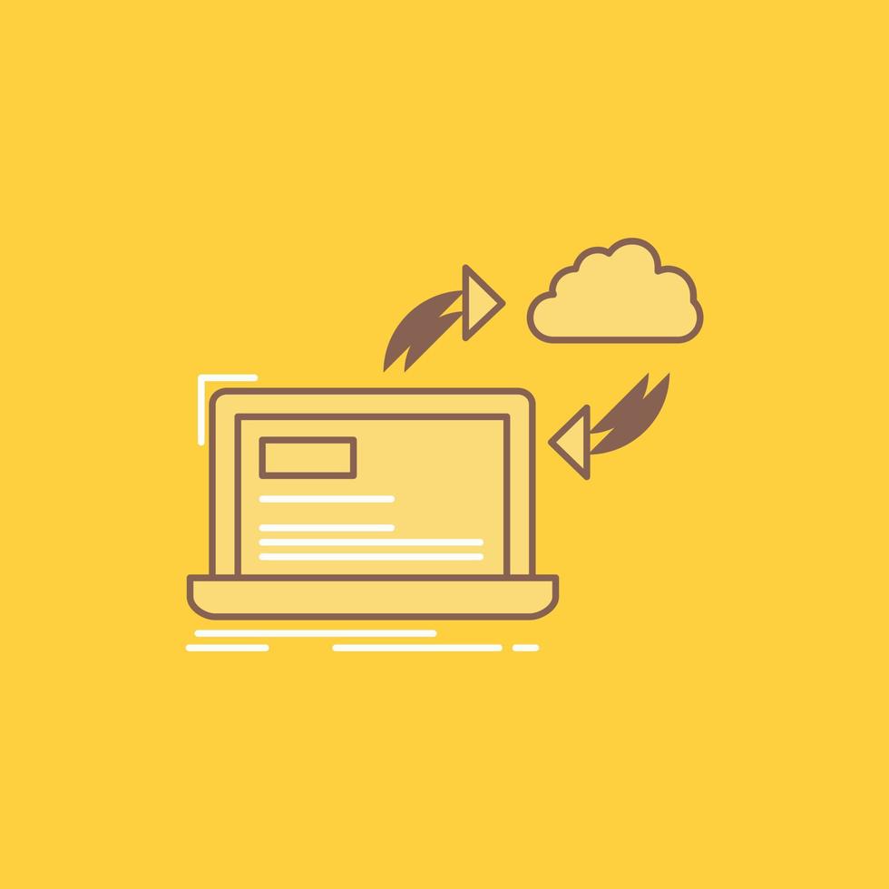 synchronisieren. wird bearbeitet. Daten. Armaturenbrett. Pfeile flache Linie gefülltes Symbol. schöne logo-schaltfläche über gelbem hintergrund für ui und ux. Website oder mobile Anwendung vektor
