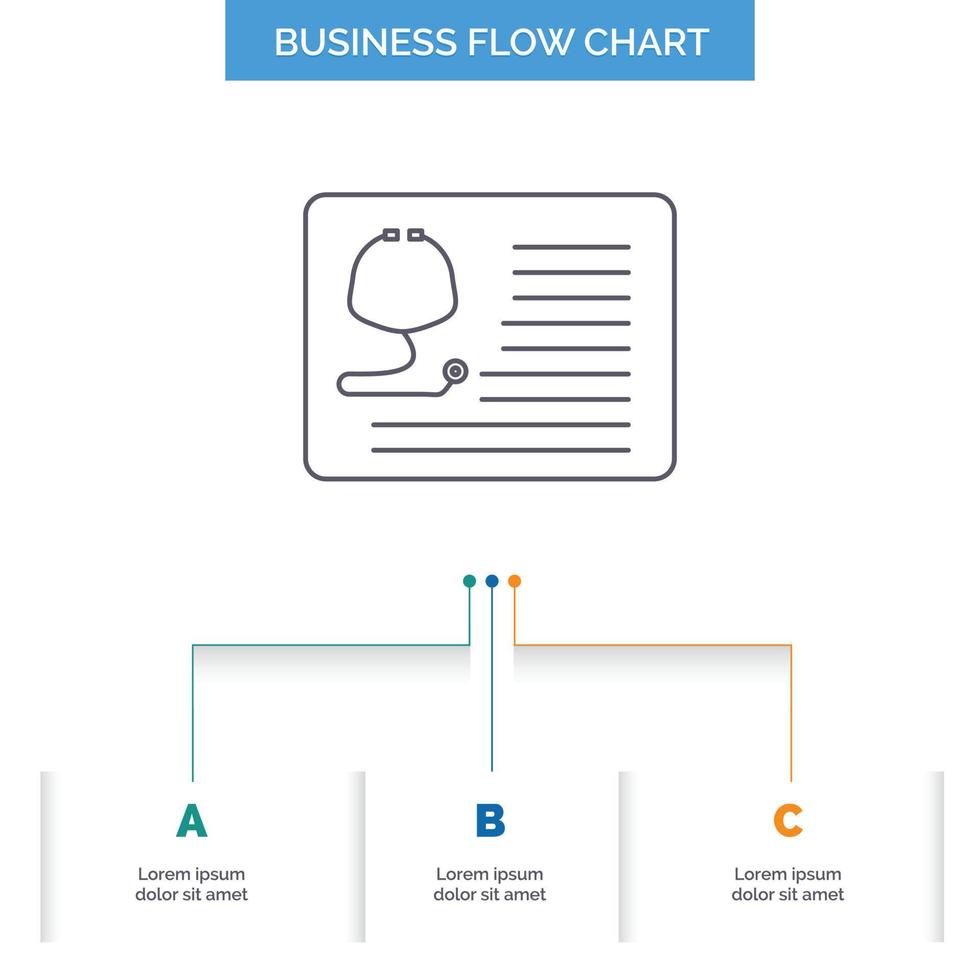Stethoskop. Arzt. Kardiologie. Gesundheitspflege. medizinisches Geschäftsflussdiagramm-Design mit 3 Schritten. Liniensymbol für Präsentation Hintergrundvorlage Platz für Text vektor