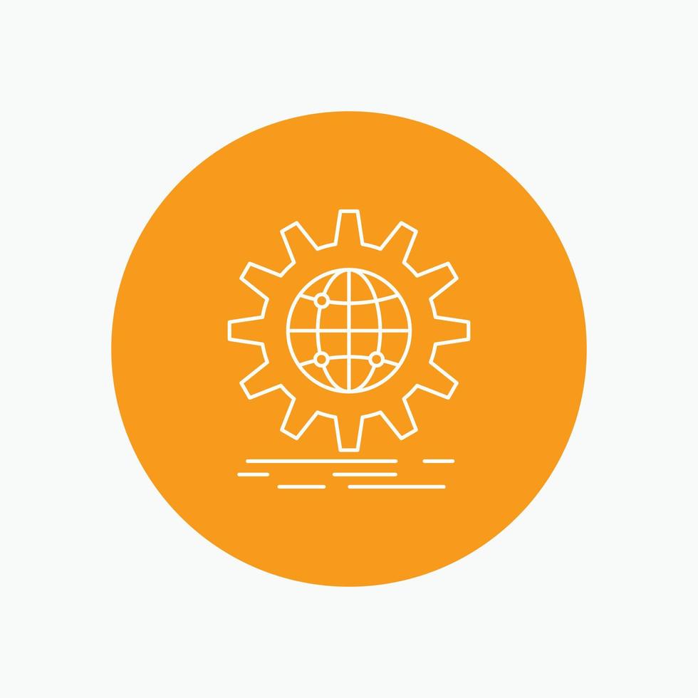 International, Business, Globus, weltweit, Zahnradsymbol mit weißer Linie im Kreishintergrund. Vektor-Symbol-Illustration vektor