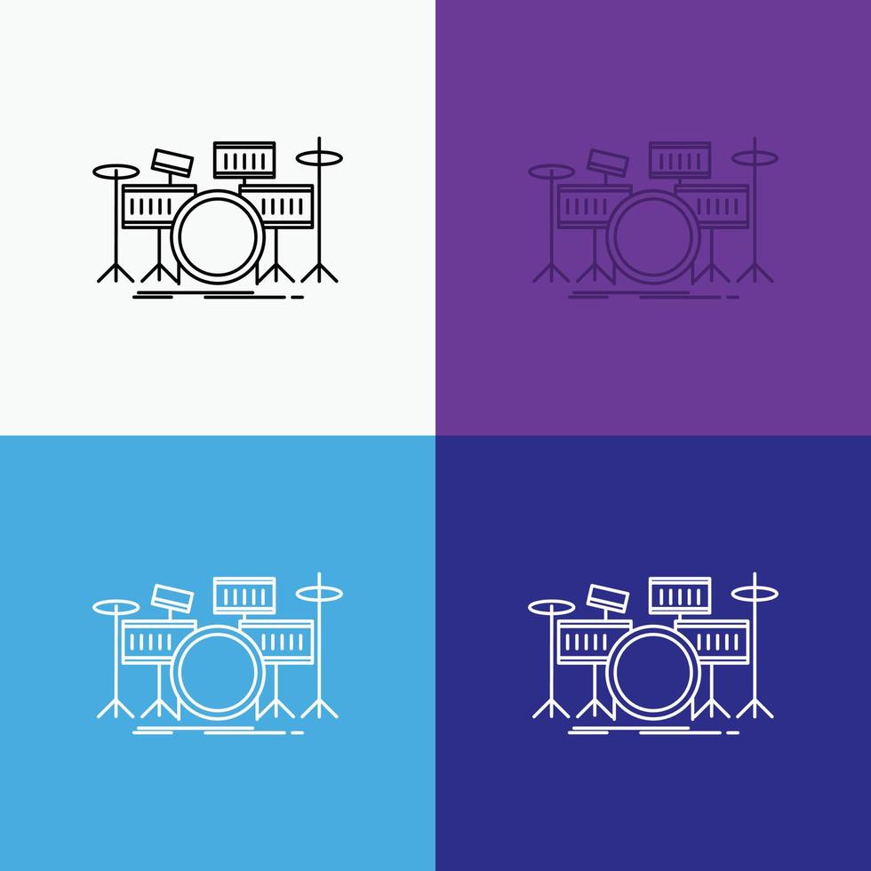 Trommel. Schlagzeug. Instrument. Bausatz. Musikikone über verschiedenem Hintergrund. Linienstil-Design. entwickelt für Web und App. eps 10-Vektorillustration vektor