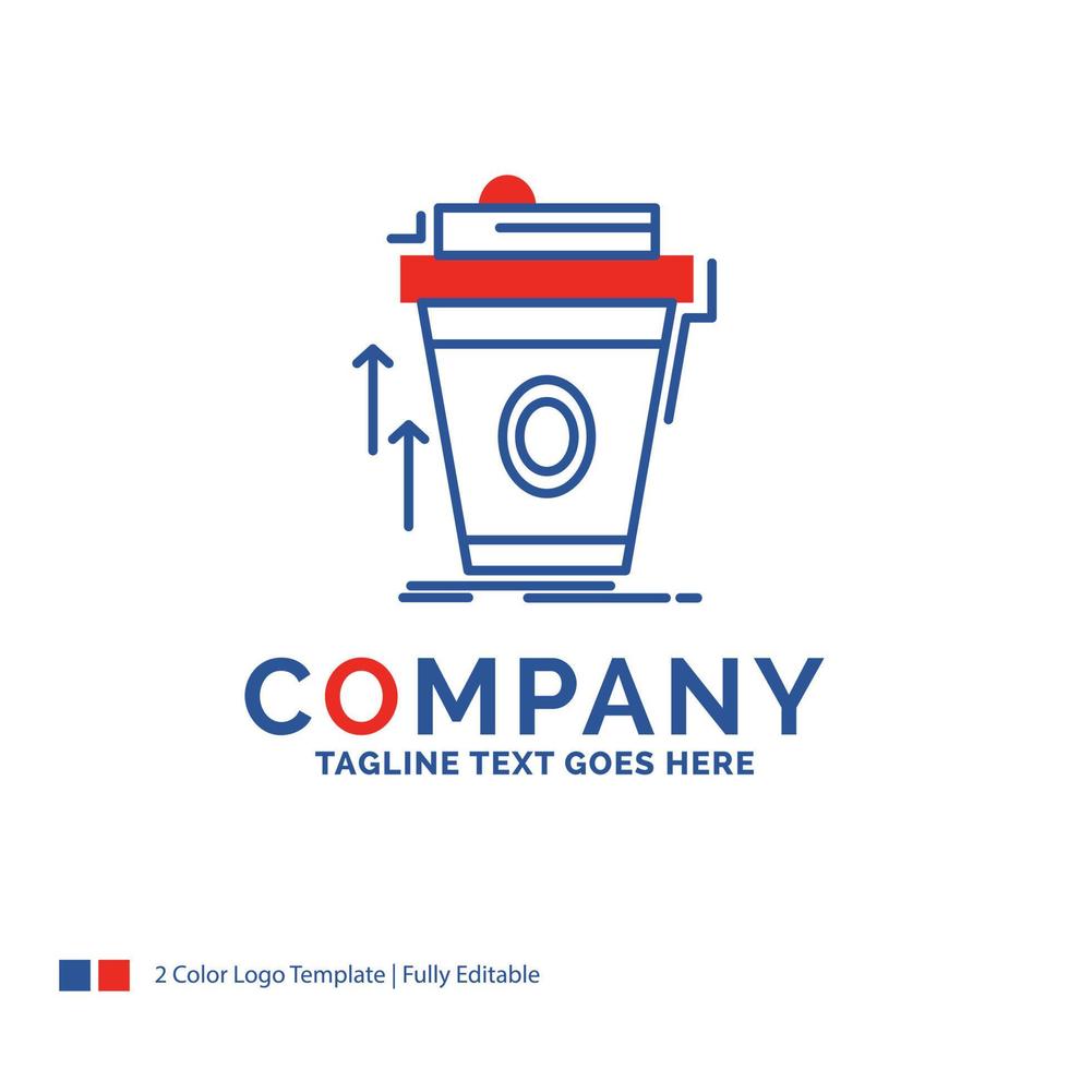 Logo-Design des Firmennamens für das Produkt. Werbeaktion. Kaffee. Tasse. Markenwerbung. blaues und rotes markendesign mit platz für tagline. abstrakte kreative Logo-Vorlage für kleine und große Unternehmen. vektor