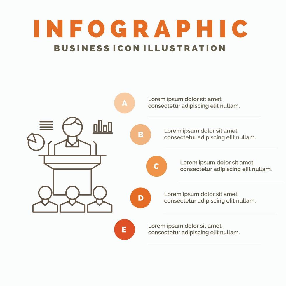 företag. konferens. konvent. presentation. seminarium infographics mall för hemsida och presentation. linje grå ikon med orange infographic stil vektor illustration