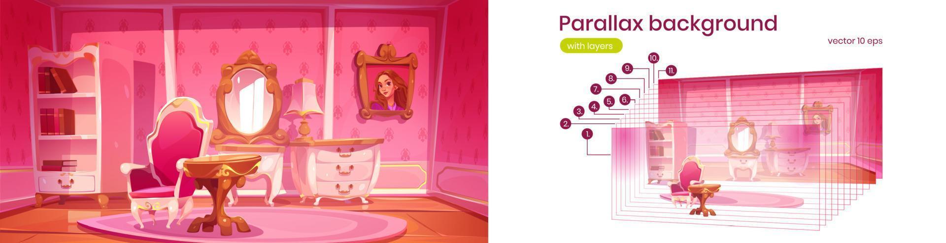 parallax hintergrund rosa prinzessin wohnzimmer vektor