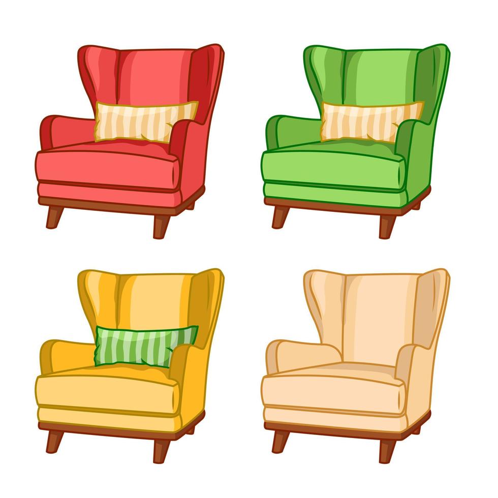 Vektorsessel im Inneren einer möblierten Wohnung Illustration einer Reihe gemütlicher Sessel oder Polstersessel isoliert auf weißem Hintergrund vektor