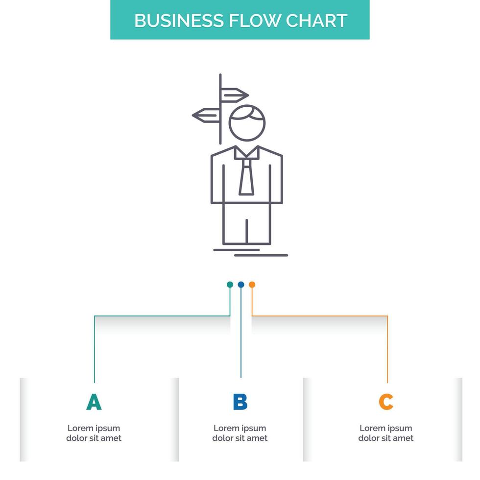 Pfeil. Auswahl. wählen. Entscheidung. Richtung Business Flow Chart-Design mit 3 Schritten. Liniensymbol für Präsentation Hintergrundvorlage Platz für Text vektor