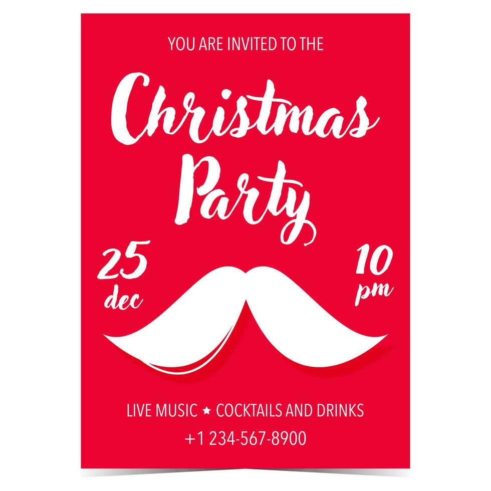 jul fest affisch eller baner för vinter- högtider firande inbjudan eller hälsning kort. vektor illustration i platt stil med santa claus mustasch på röd bakgrund för jul eve fest.