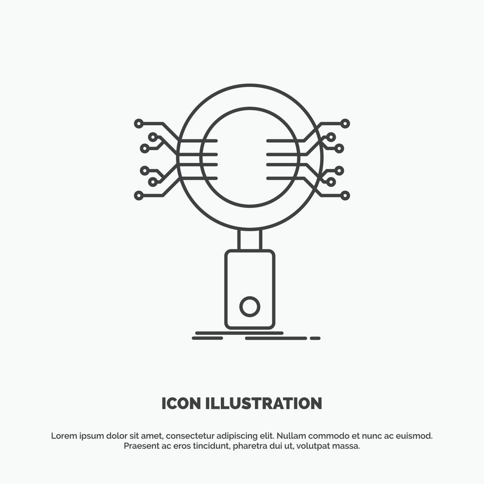 analys. Sök. information. forskning. säkerhet ikon. linje vektor grå symbol för ui och ux. hemsida eller mobil Ansökan