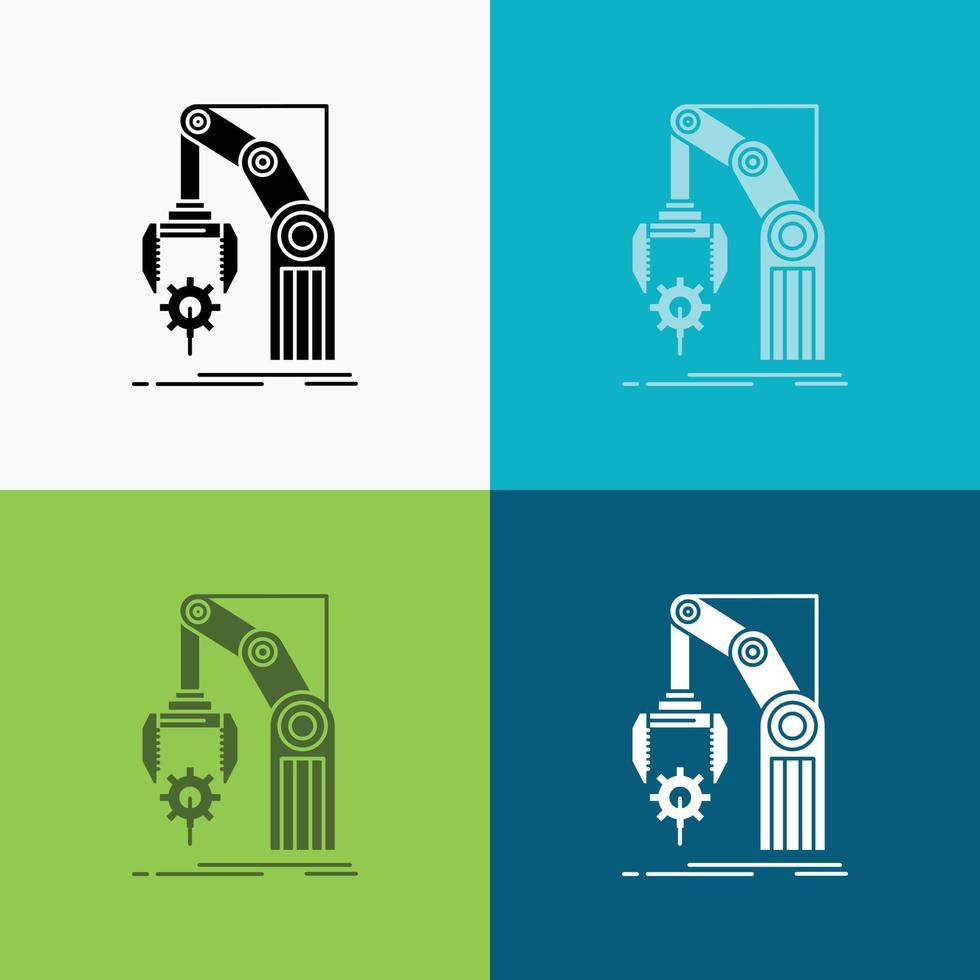 automatisering, fabrik, hand, mekanism, paket ikon över olika bakgrund. glyf stil design, designad för webb och app. eps 10 vektor illustration