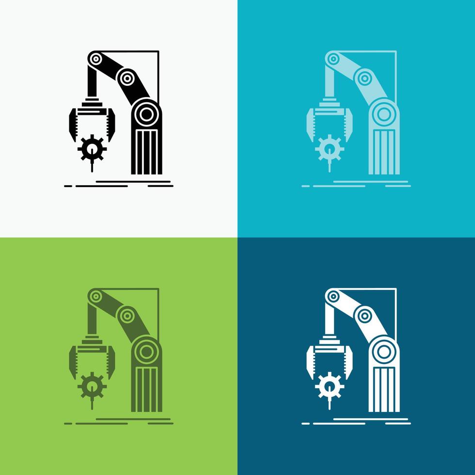 Automatisierung, Fabrik, Hand, Mechanismus, Paketsymbol über verschiedenen Hintergründen. Design im Glyphenstil, entwickelt für Web und App. eps 10-Vektorillustration vektor