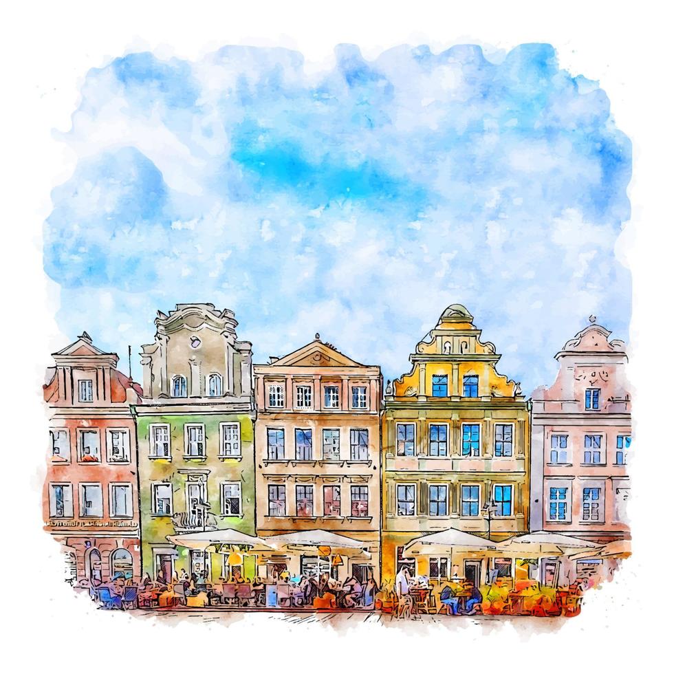 poznan polen vattenfärg skiss hand dragen illustration vektor