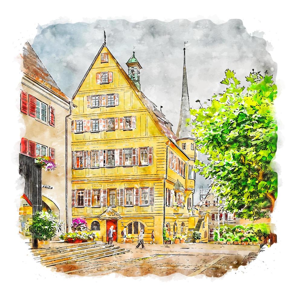 bietigheim altstadt deutschland aquarell skizze handgezeichnete illustration vektor