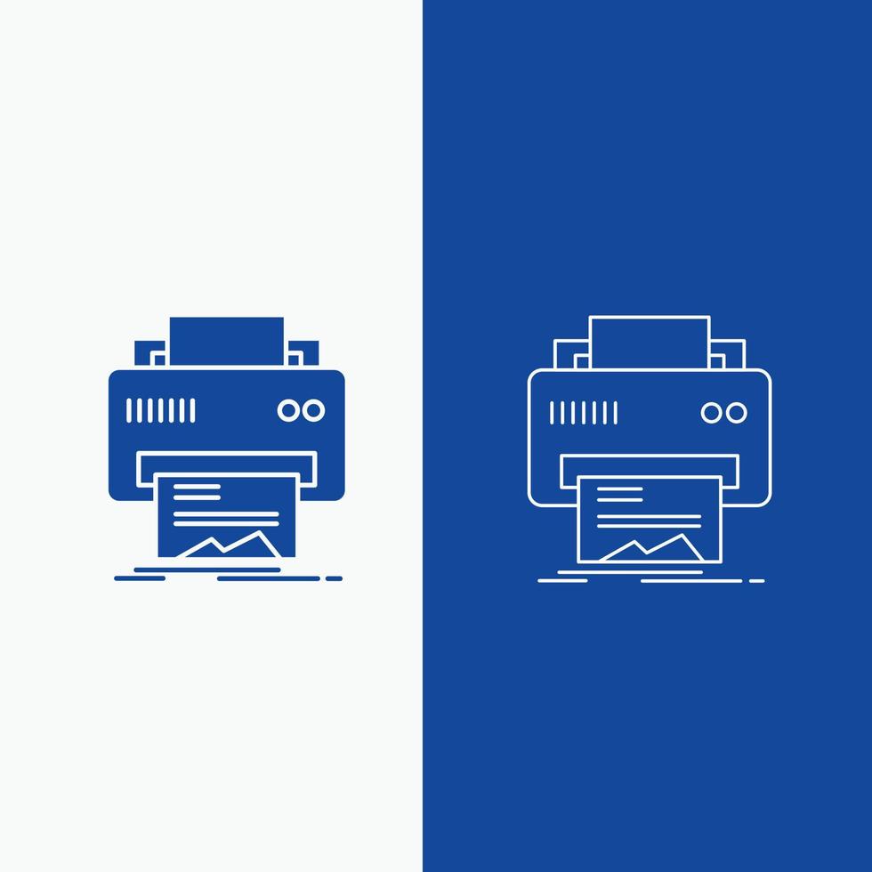 digital. skrivare. utskrift. hårdvara. papper linje och glyf webb knapp i blå Färg vertikal baner för ui och ux. hemsida eller mobil Ansökan vektor