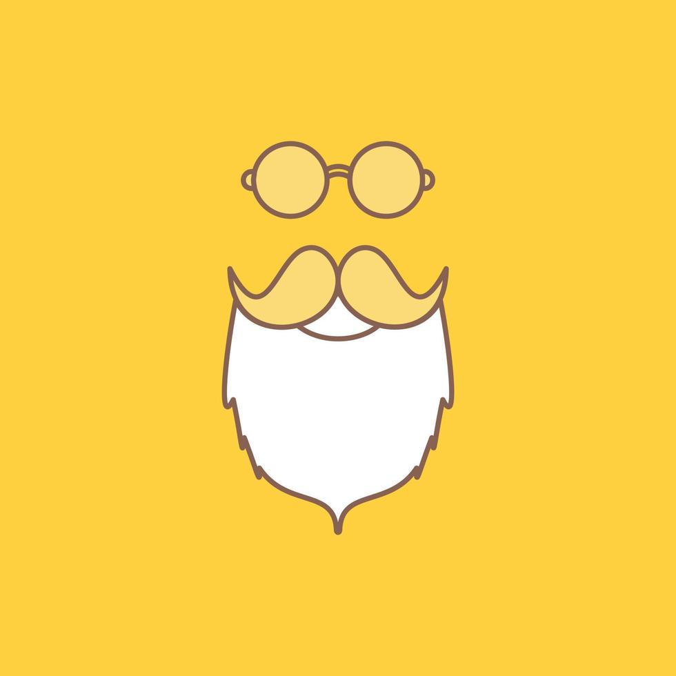 Schnurrbart, Hipster, Movember, Bär, Männer mit flacher Linie gefülltes Symbol. schöne logo-schaltfläche auf gelbem hintergrund für ui und ux, website oder mobile anwendung vektor