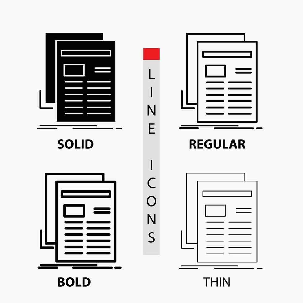 Gazette. Medien. Nachrichten. Newsletter. Zeitungssymbol in dünn. regulär. fette Linie und Glyphenstil. Vektor-Illustration vektor