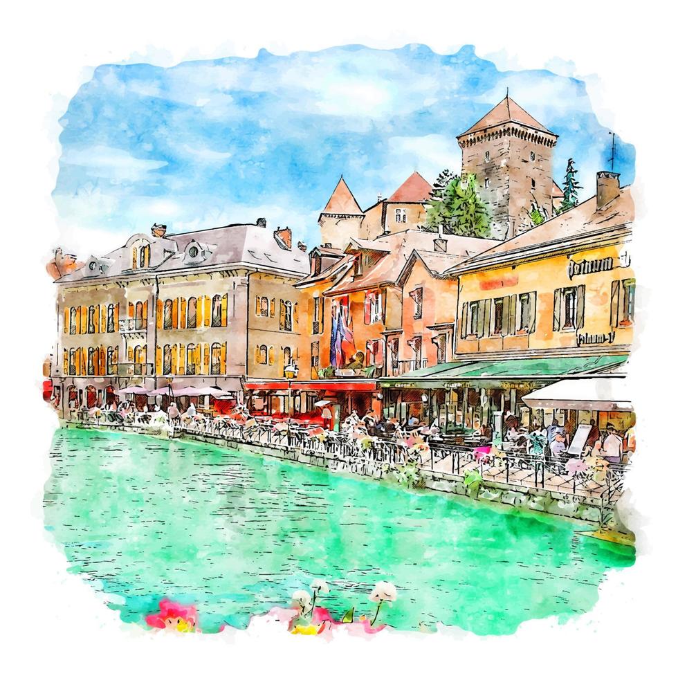 annecy frankreich aquarellskizze handgezeichnete illustration vektor