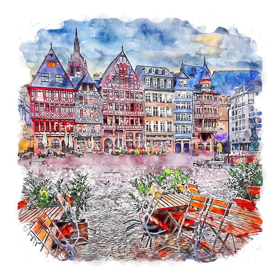 frankfurt deutschland aquarell skizze handgezeichnete illustration vektor