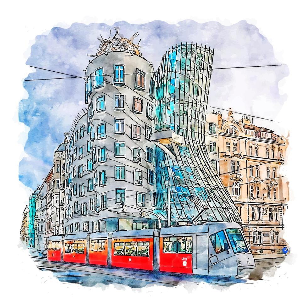 tanzendes haus prag aquarell skizze handgezeichnete illustration vektor