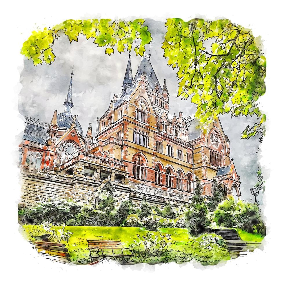 slott drachenburg Tyskland vattenfärg skiss hand dragen illustration vektor