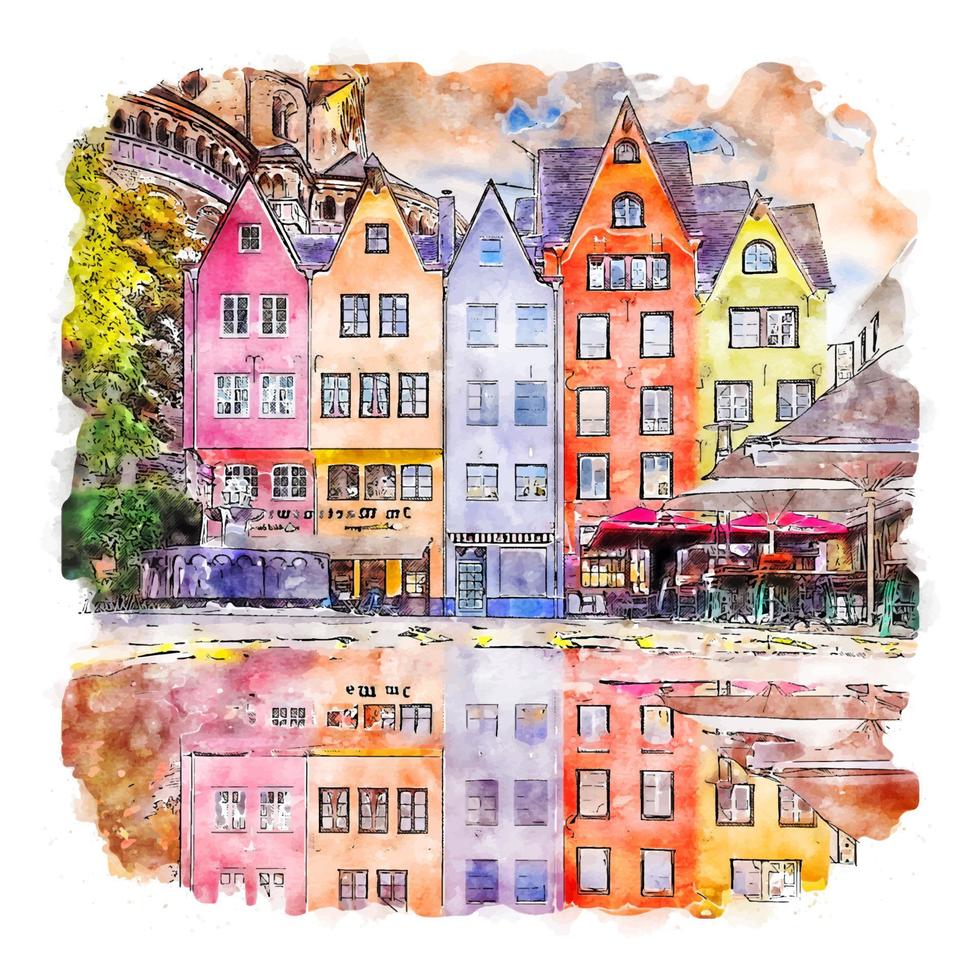 koln deutschland aquarellskizze handgezeichnete illustration vektor