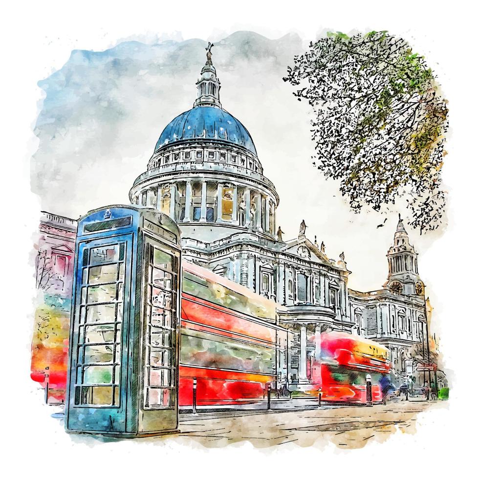 st. pauls kathedrale london aquarell skizze handgezeichnete illustration vektor