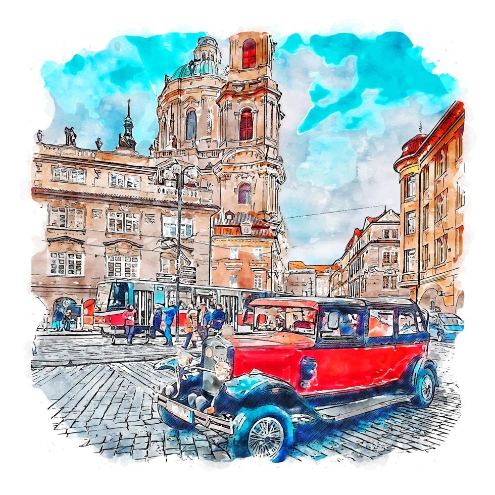 praha tschechien aquarell skizze handgezeichnete illustration vektor