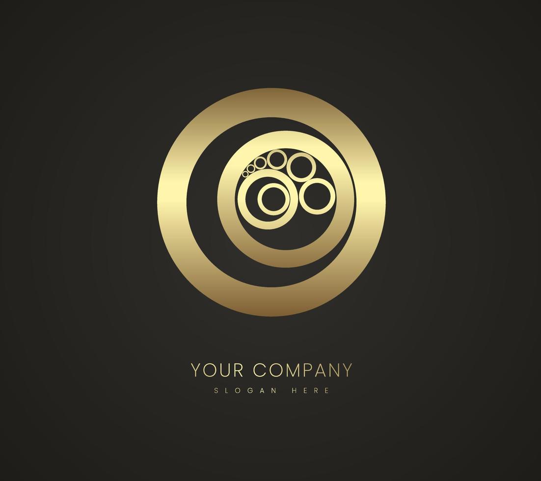 Goldenes elegantes Logocircle-Vektor- und Illustrationsdesign, isoliertes Kreis-Premium-Logo auf schwarzem Hintergrund kann als Marke von Unternehmen und Unternehmen verwendet werden vektor