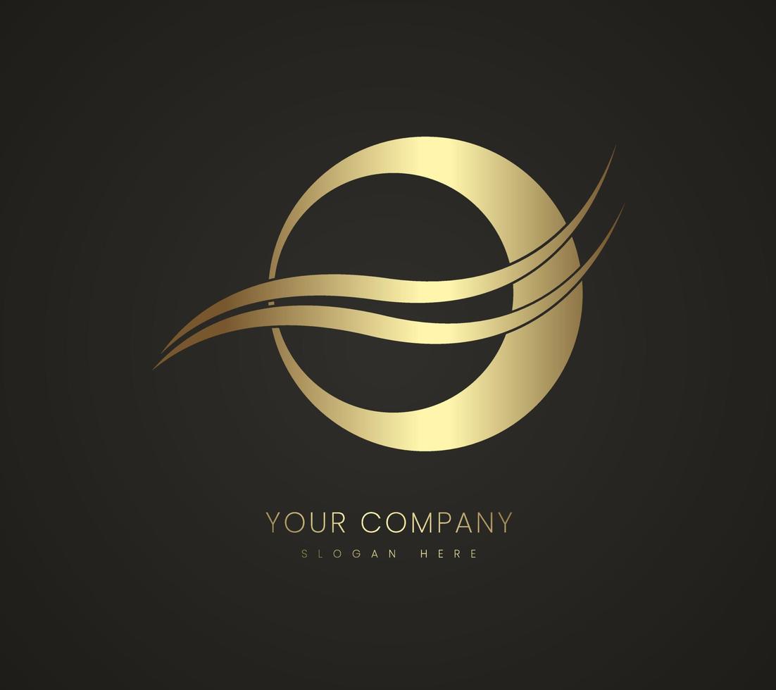 Goldenes Kreisring-Logo, mit zwei glatten abstrakten Kurven, die in zwei Hälften geschnitten sind, Premium-Logo-Design für Firmen- und Geschäftsmarkenerstellung im Goldstil Logo, Vektor, Illustration. vektor