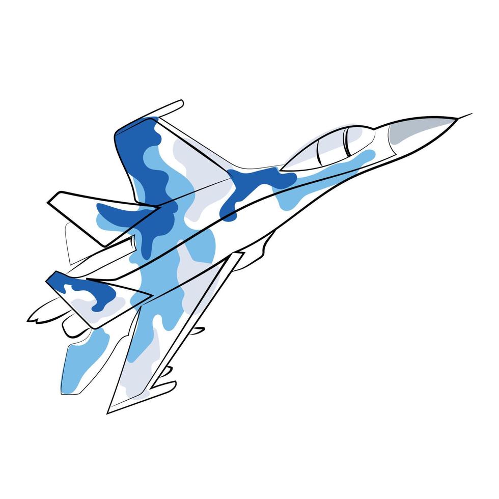 luft tvinga su 27 kämpe linje teckning vektor illustration isolerat på vit background.ukrainian luft tvinga minimalistisk konst