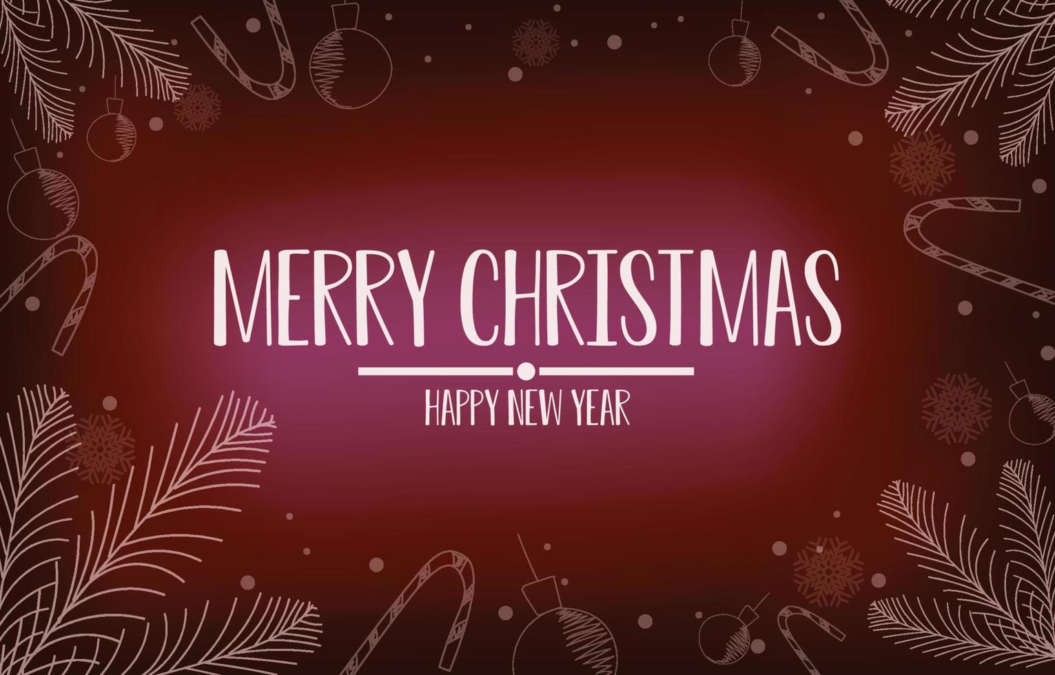 jul bakgrund vektor med vit snöflingor och träd, bollar prydnad på en röd lutning bakgrund med jul meddelande och Lycklig ny år för tapet eller hälsning kort