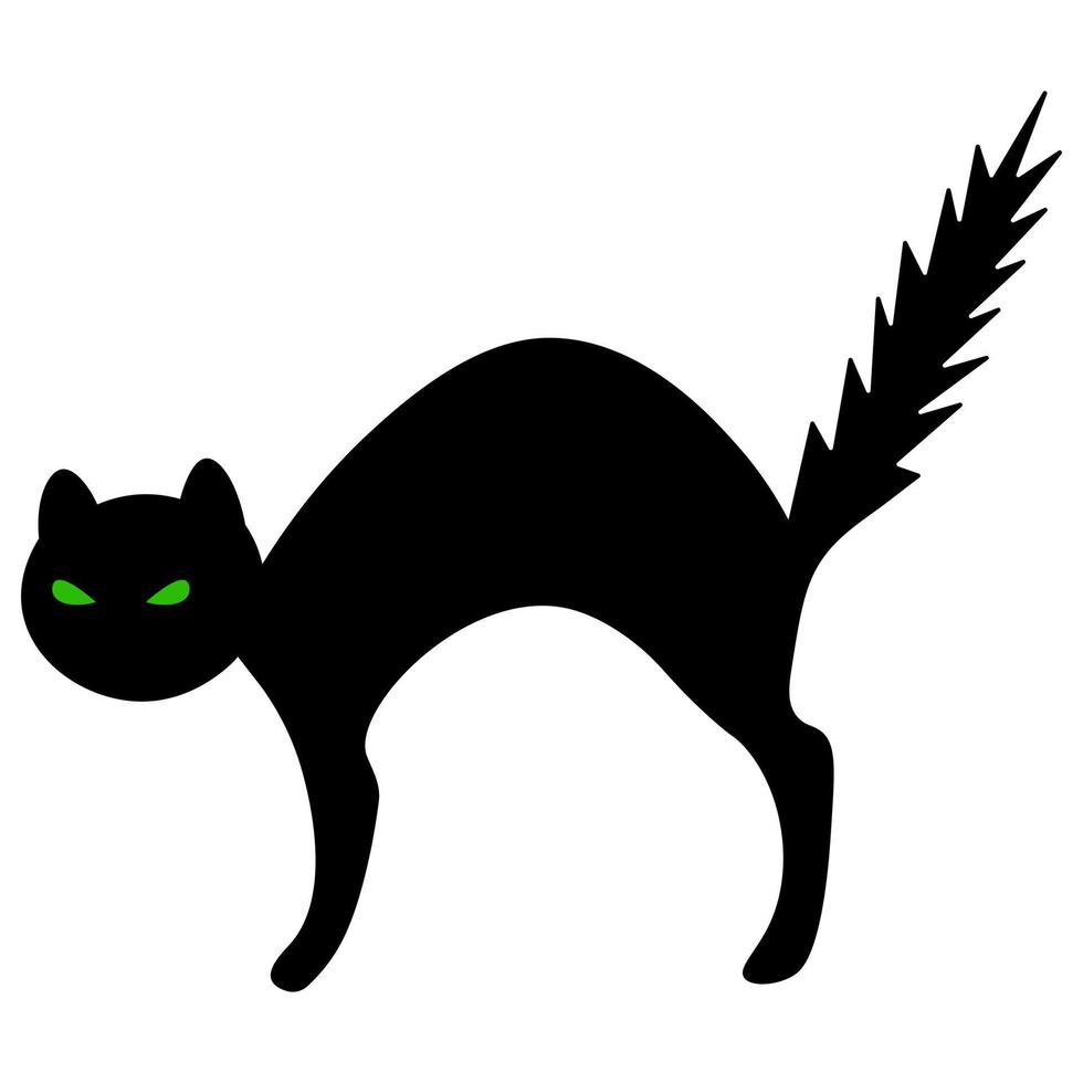 Katze. grüne Augen. das verängstigte Tier sträubte sich. Silhouette. glühende Augen. schnurrendes Wesen vektor
