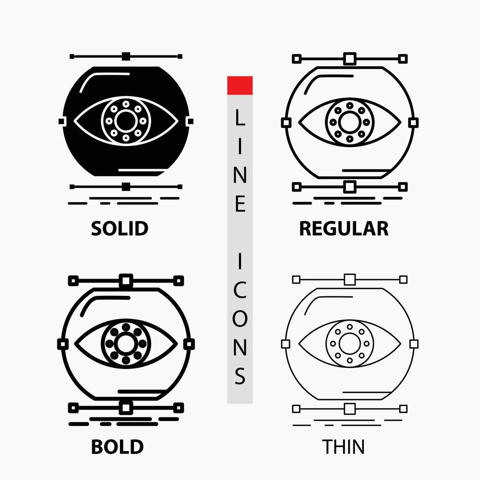 visualisera. uppfattning. övervakning. övervakning. syn ikon i tunn. regelbunden. djärv linje och glyf stil. vektor illustration