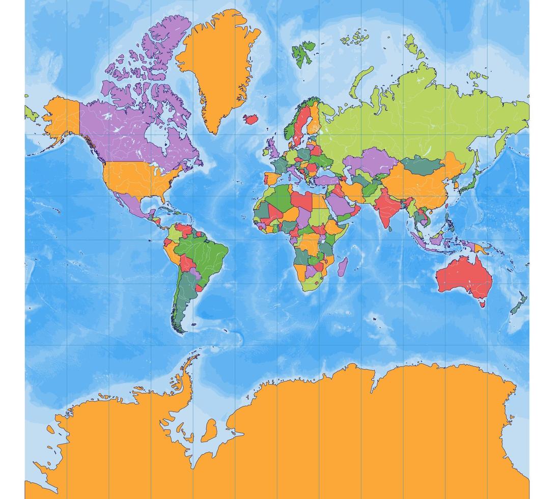 politisk tom värld Karta mercator utsprång vektor