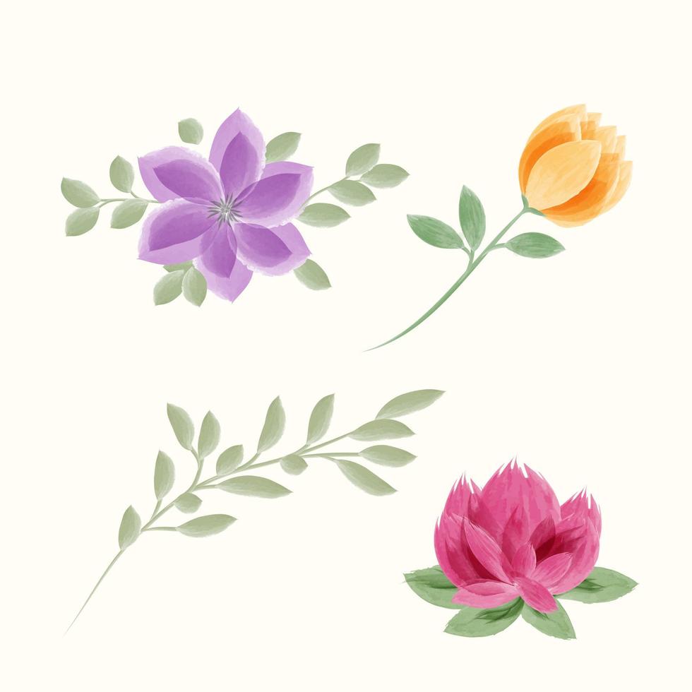 vattenfärg blomma och löv illustration vektor
